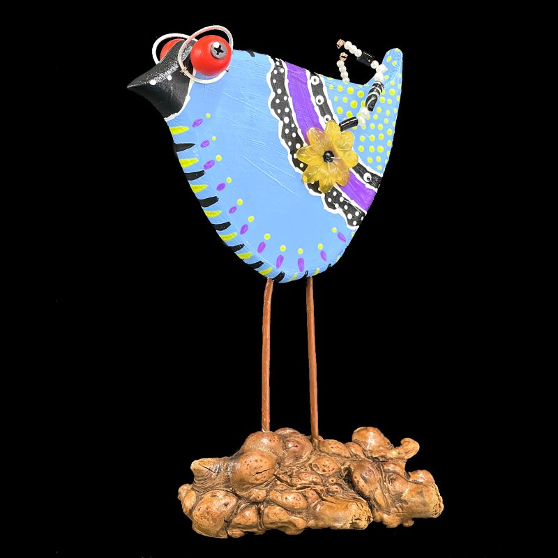 BLUE BELLY BIRD SCULPTURE